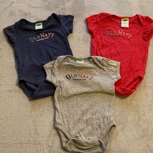 3 Vintage Old Navy Baby Summer 2002 One Piece Red Blue Gray Flag 0-3‎ Months Y2K